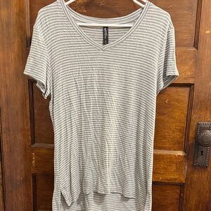 Ambrielle Gray and White Striped V-Neck Short Sleeve Tee